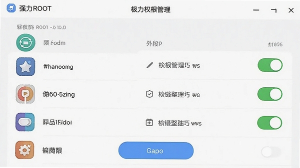 ǿ��һ��ROOT��Ȩ�޹������棬��ʾӦ���б��͸�Ȩ�޿��أ���ɫ���ؿ���״̬��������ˬ����������