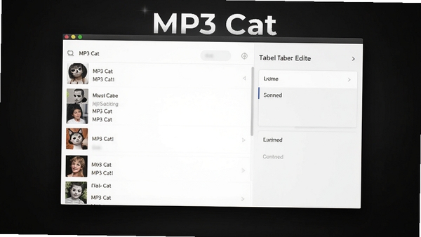 һ���ִ���Լ������������չʾͼ����Ļ����ʾMP3 Cat�������б����ǩ�༭���ܣ�����Ϊ��ɫ���䣬�߹�ͻ����������MP3 Cat