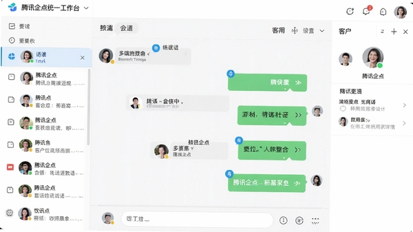 ��Ѷ���ͳһ����̨���棬���Ϊ�������Ự�б����Ҳ�Ϊ���촰����ͻ����飬ͻ��������ϵı���ԣ�������������