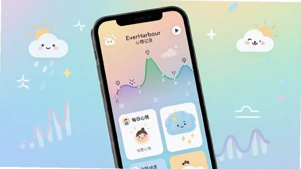 EverHarbour�����¼���棬��ɫ����������ÿ�����鿨Ƭ����ͽ��䱳�������пɰ�������ͼ�꣬�ֻ�����չʾ����ƽ�����