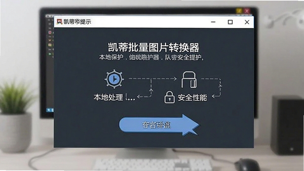 凯蒂批量图片转换器隐私保护提示界面,强调本地处理和安全性能