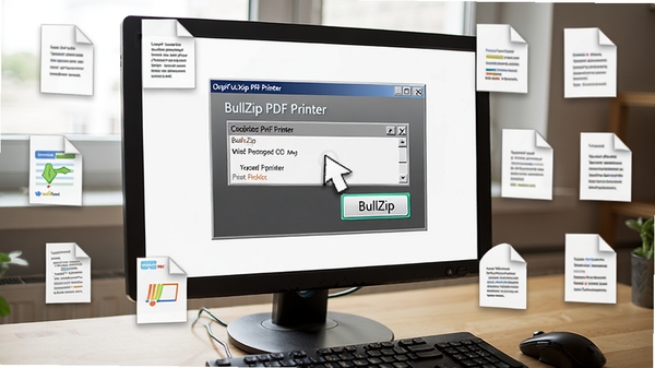 һ��������Ļǰ�����ӡ��ťѡ��BullZip PDF Printer�Ľ��棬��ʾ�����ĵ�ͼ�껷��