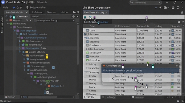 Visual Studio Git�������棬չʾ��֧ͼ���ύ��ʷ���Լ�Live ShareЭ���Ự���ӣ�������˸