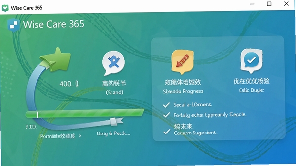 Wise Care 365ϵͳ��칦�ܽ��棬��ʾɨ����Ⱥ��Ż����飬ɫ�����£�ͼ������