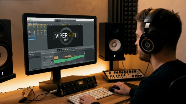 ��Ƶ�������Գ�����������Ļ��ʾVIPER HiFi���棬�û������������Χ����Ƶ�豸����ѧ���ϣ�ůɫ������̨