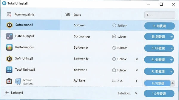 Total Uninstall �����������ͼ��չʾ�����б���ж�ذ�ť�����������������Ϊ����ɫ����ͻ���������ƺ͹���ģ�顣