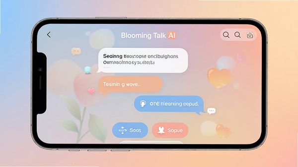 һ����ΪBlooming Talk��AI����Ӧ�ý����ͼ����ʾ��ܰ�ĶԻ����ݺ͹��ܰ�ť��������͵Ľ���ɫ���������ִ���Լ��UI����Ѻã��ֱ��ʸߣ��ʺ���Ϊ��������ͼ