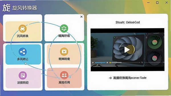 旋风转换器电脑版主界面截图,展示软件logo、功能模块分区以及高清视频转换演示,风格现代简洁,色彩明亮,突出多功能格式转换核心定位。