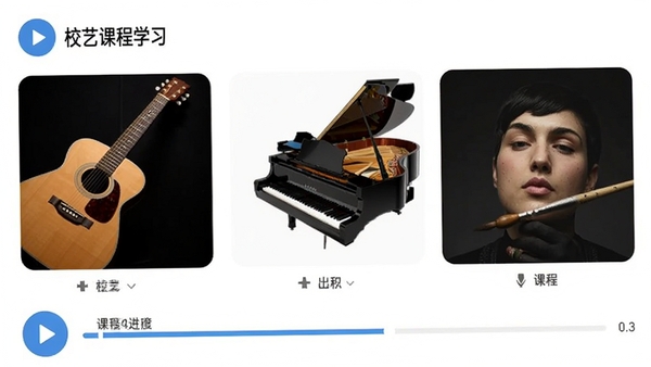 У��app���߿γ�ѧϰҳ�棬չʾ���������١�����ȿγ̷��棬�������Ѻã��в��Ű�ť�Ϳγ̽�����