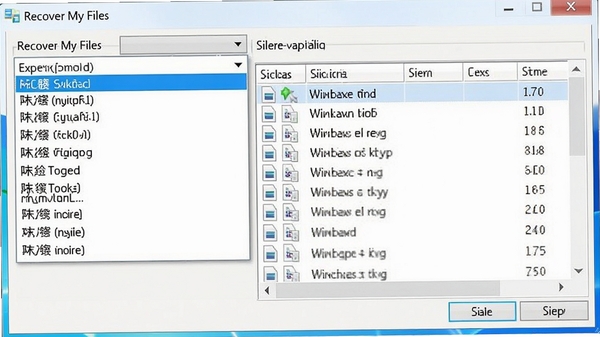 Recover My Files�ļ����͹��˽��棬�����˵�չʾ������չ��ѡ��Ҳ�Ϊɸѡ����ļ��б����������Windows�����������