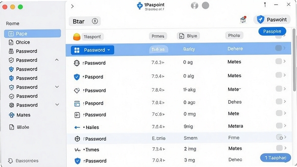 1Password电脑版主界面截图,展示密码库列表和侧边栏分类,风格现代简洁,蓝色调为主,突出安全感和易用性