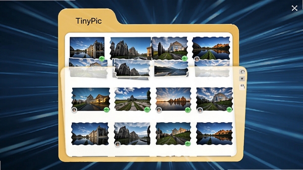 TinyPic������������ʾ��ͼ��������һ���ļ����ڰ��������߷ֱ���ͼƬ����������ͼ˲�������ɣ����������ٶ�������Ч