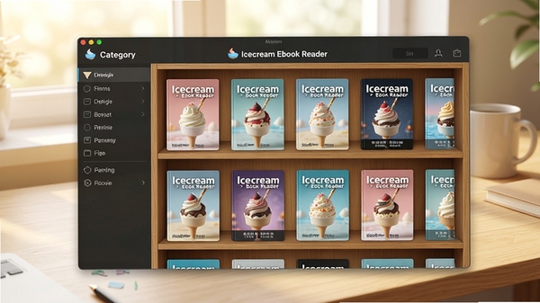 Icecream Ebook Reader ��ܽ���չʾ���౾����������������У��������������ɼ�������Ϊǳɫľ����������������ܰ������ͻ���������沼�֡�