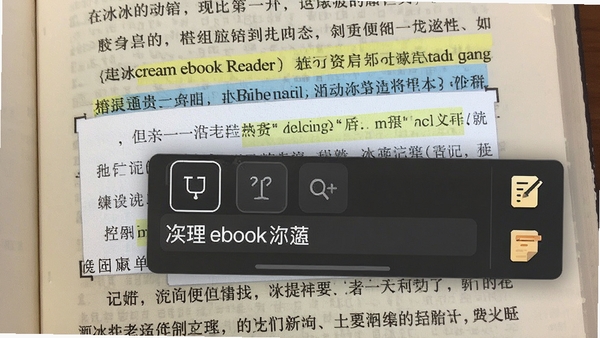 Icecream Ebook Reader �ı�ѡ�к󵯳����빤��������ʾӢ�ĵ��ʵ��������壬����Ϊ�鼮����ҳ�棬������Ǻͱʼ�ͼ�������ɼ���