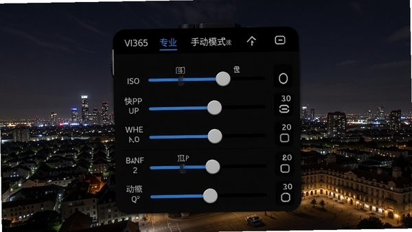 VI365 רҵ�ֶ�ģʽ�������棬��ʾ ISO�����š���ƽ��Ȳ������ڻ��飬����Ϊҹ�����з�⣬����רҵ����Ч��