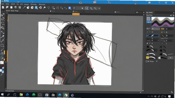 һ��Krita��������ʱ�Ľ�ͼ����������ʾһ�����ڻ滭�Ľ�ɫ��������ͼ��ͻ���������壬ͬʱ������������ʾ���������ѹرգ��������������������Ż����ɡ�
