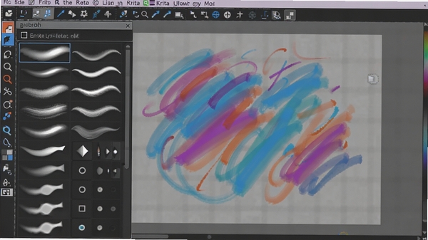 Krita�����б�ˢѡ�����Ľ�ͼ��չʾ���ֱ�ˢԤ��ͱʼ���״�������ǰ�͸���Ļ����������������ıʴ��ۼ�