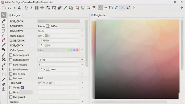 Krita������ɫ�ʹ������ý���Ľ�ͼ����ʾRGB/CMYKɫ�ʿռ�ѡ��������ļ���ɫ����ͣ�ɫ�ʹ�����Ȼ