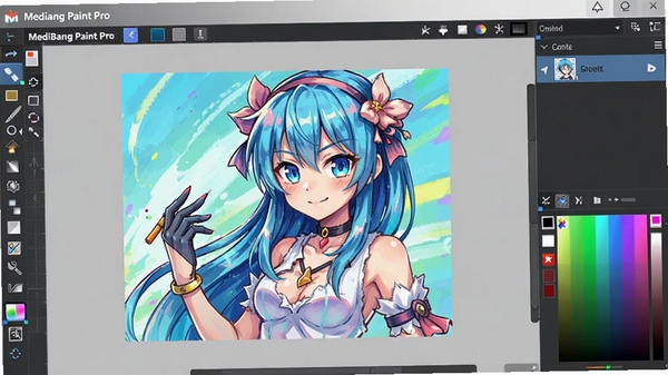 MediBang Paint Pro����չʾ��һ���������������ֻ滭������������Ǹ��ֻ滭����ͼ�꣬���뻭������һ��ɫ�ʷḻ�Ķ�����ɫ�廭���Ҳ���ͼ��������ɫѡ������������������������������ǿ����