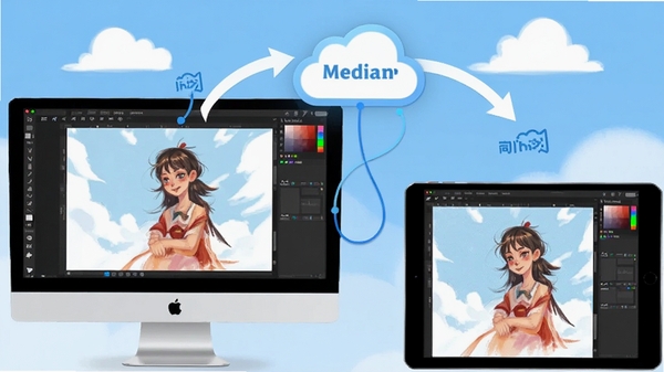 MediBang Paint Pro��ͬ��ʾ��ͼ��һ̨���Ժ�ƽ����ʾͬһ���������ƶ�ͼ�����ӣ��������ƶ��ͬ����ͷ