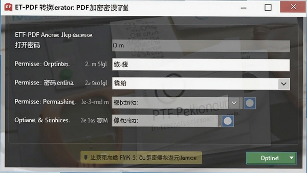 ET-PDFת����PDF�������ý��棬���������Ȩ��ѡ����������롢Ȩ���������ã�����������������ʾ��ȷ