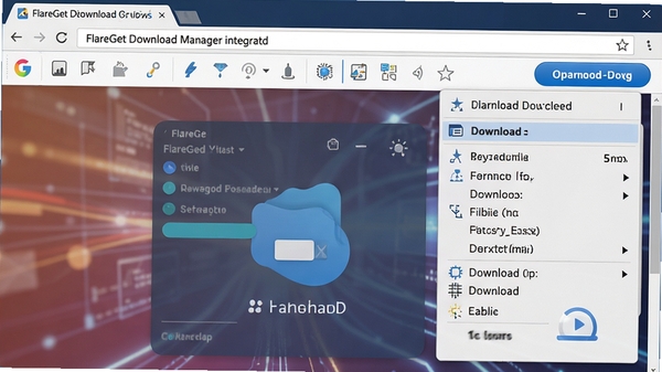 FlareGet Download Manager��������ɽ��棬չʾ�Ҽ��˵��е�����ѡ��͹�������ť���������ֱ��