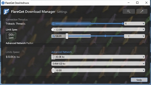 FlareGet Download Manager���ý��棬չʾ�����߳���������ѡ��͸߼�����������ã��û���ֱ�۵����������