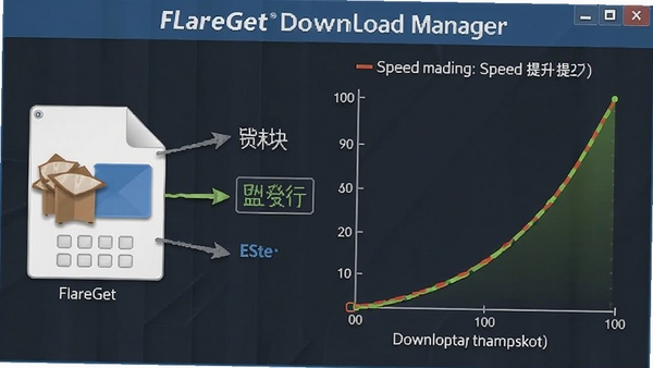 FlareGet Download Manager���߳�����ԭ��ʾ��ͼ��չʾ�ļ��ֿ鲢�д�����̣��ٶ�������������