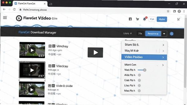 FlareGet Download Manager��Ƶץȡ������ʾ��չʾ��ҳ��ʶ�������Ƶ��Դ�б���������ѡ��˵�