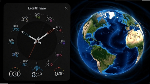EarthTime ��ʱ��ʱ��չʾ�����������ʾ�������ʱ�䣬����������֧���Զ�����������ɫ������Ϊ��̬�����ֽ
