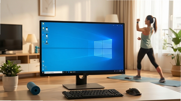 运动吧名师堂电脑版运行环境示意图,展示其适配Windows系统的流畅界面,背景为居家健身场景