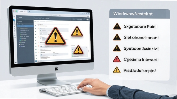 WindowManager使用指南图示,电脑屏幕前有用户手部操作,旁边列出注意事项清单,背景为浅灰色调,配有警示图标和提示符号,风格专业清晰。