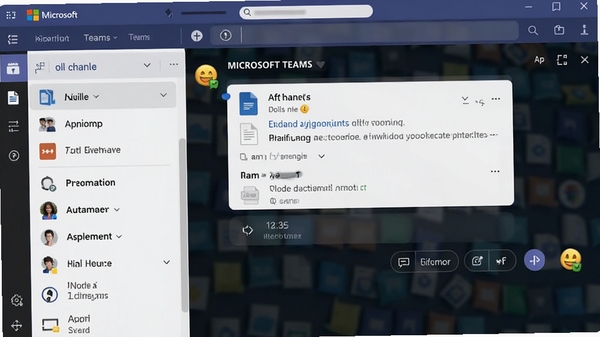 Microsoft Teams团队频道聊天界面,左侧频道列表,右侧对话窗口,包含文件附件和表情回应,界面友好,操作直观。