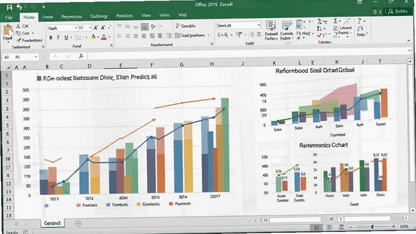 Office 2016 Excel界面展示数据预测图表和推荐的图表功能,彩色数据可视化,现代商务风格,高清细节