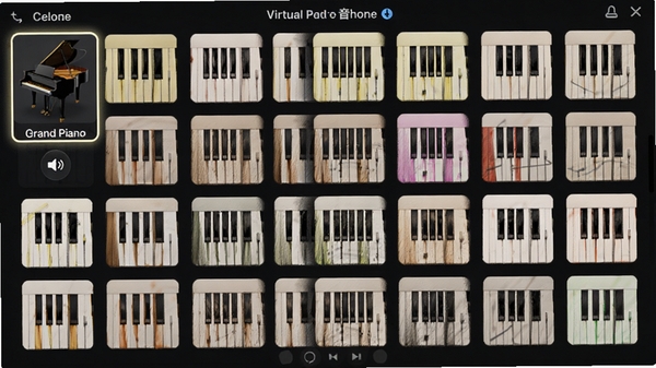�Ե����������ɫѡ����壬��������ʽչʾ128����ɫͼ�꣬��ǰѡ�е���Grand Piano��������ʾ����������ť�����������ɫ����