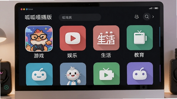 呱呱直播电脑版内容分类展示,包含游戏、娱乐、生活、教育等多个频道图标