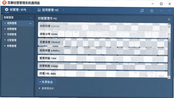 百惠经营管理系统通用版设置界面,展示权限管理选项