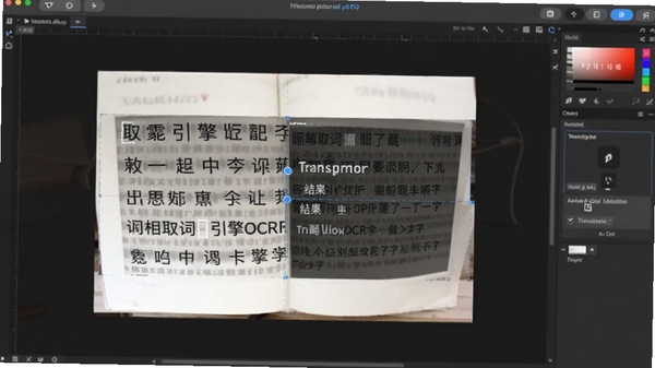 专业屏幕取词引擎OCR识别图片文字,截取图片区域,显示识别结果与翻译,背景为图片编辑界面