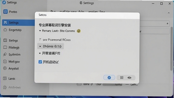 专业屏幕取词引擎安装界面,勾选开机启动选项,背景为系统设置窗口