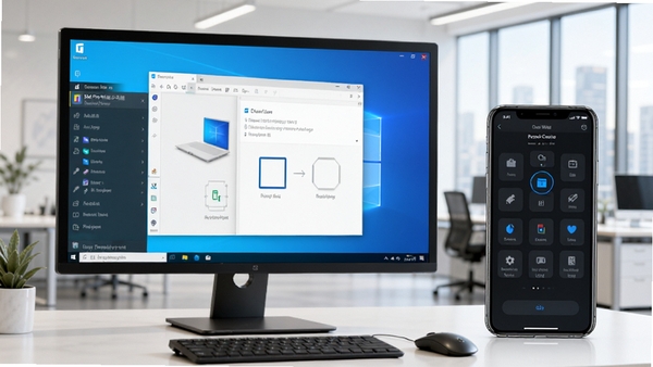 DM Pro���л���ʾ��ͼ��չʾ������Windows�������У��Ա����ֻ���Զ�̿��ƽ��棬����Ϊ�ִ��칫�����������������������ֿ��豸Эͬ��