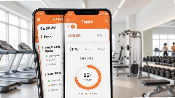 һ��չʾѵ����APP������ĸ����ֻ���ͼ��������Ƽ���ִ�����ɫ��Ϊ������ɫ���ɫ����Ļ����ʾ����ѵ���ƻ��б��뿨·������Բ��������Ϊ�ɾ��Ľ���������������������ͣ��������ֻ���Ļ��д��UIԪ�������ɱ棬������רҵ�Ҹ��ж��С�
