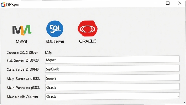 ���ݱȽ���ͬ������DBSync���ݿ��������ý��棬չʾMySQL��SQL Server��Oracle��ͼ�꣬���Ӳ������������ɼ�������Ϊǳ��ɫ���������࣬����������ʾ�����Ͻ�