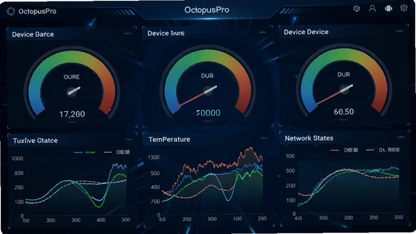 OctopusPro�豸����Ǳ��̣���ʾ��̨�豸�ĵ������¶ȡ�����״̬ͼ������ɫ�Ǳ��̺��������ߣ�����Ϊ����ɫ�Ƽ����棬����ʵʱ������������רҵ��