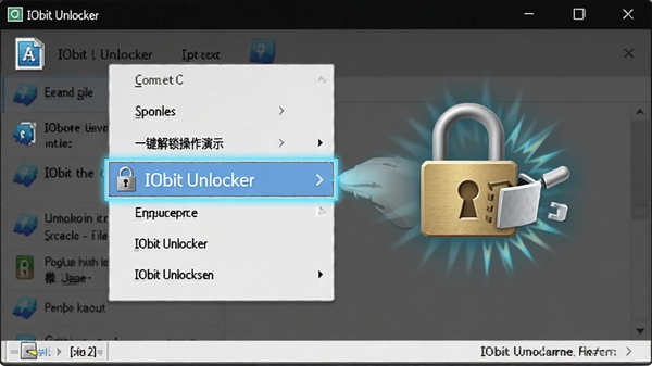 IObit Unlockerһ������������ʾ������Ҽ�����ļ����˵���ͻ����IObit Unlocker��ѡ��Ա�������ͼ�걻�⿪�Ķ���Ч��