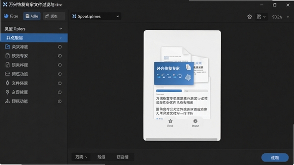万兴恢复专家文件过滤与预览功能界面,左侧类型筛选栏,右侧文件预览窗口,操作直观方便
