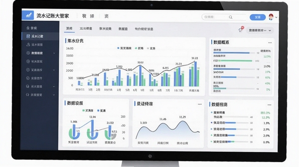 流水记账大管家软件报表分析页面,展示动态图表和数据概览