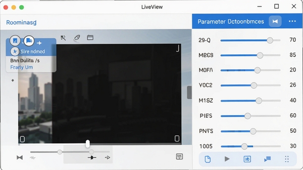 һ���ִ���Լ�������������ͼ��չʾLiveView¼�������ڣ����Ϊ¼��ģʽѡ���Ҳ�Ϊ����������壬����ɫ��������䣬��������������ͻ��רҵ�������ԡ�