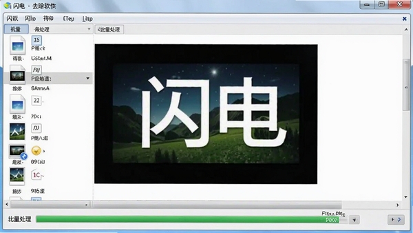 闪电图片水印去除软件批量处理多张图片的界面,显示文件列表和批量处理进度条