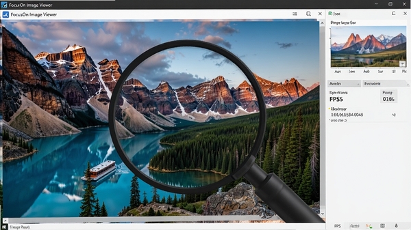 FocusOn Image Viewer 打开一张高分辨率风景图片,放大显示细节,对比其他软件速度更快,界面显示 FPS 性能指标