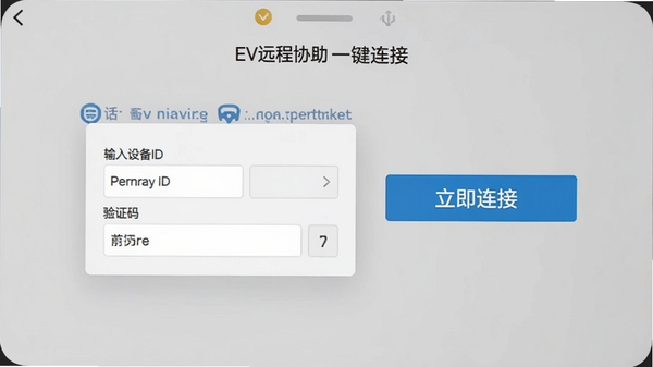 EVԶ��Э��һ�����ӽ��棬��ʾ�����豸ID����֤��ĶԻ����Ա���һ����Ŀ�ġ��������ӡ���ť������Ϊǳ��ɫ��ͻ��������õ�����